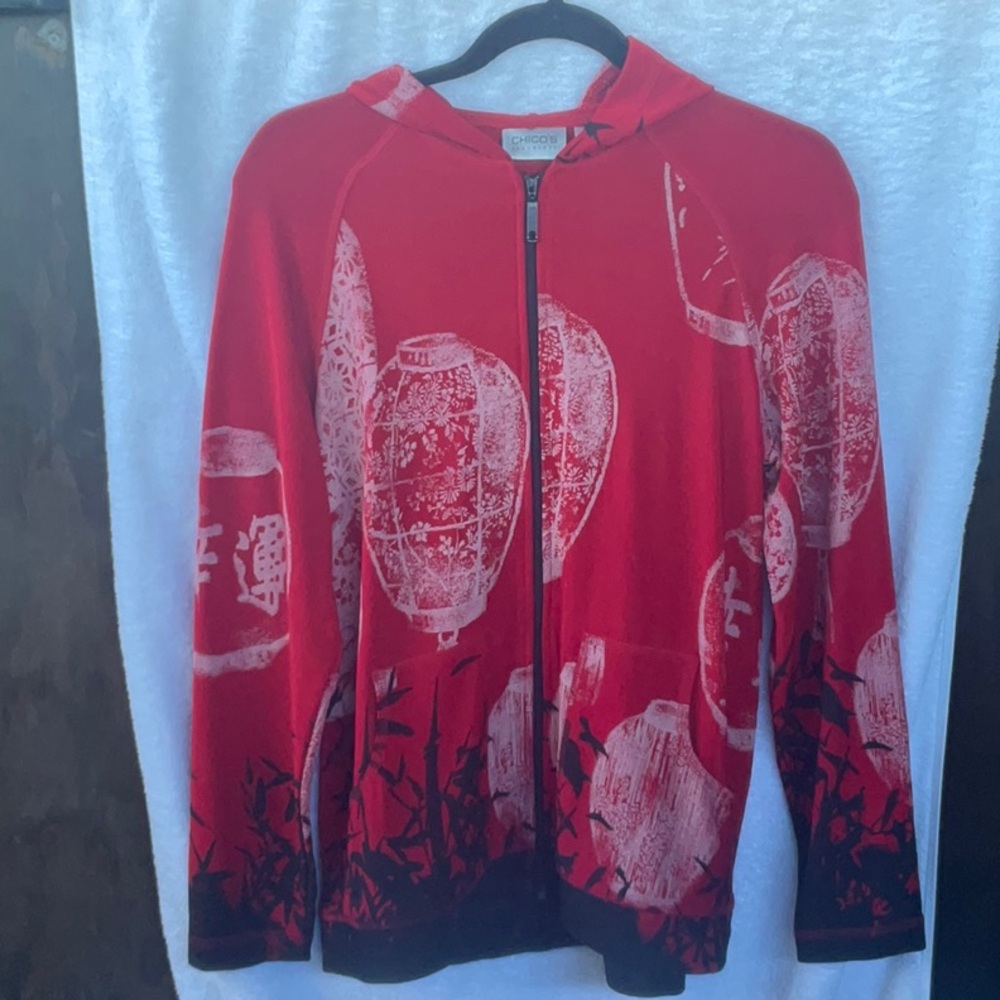 Chico's Travelers Vibrant Red Lantern Glow Hoodie. M/8